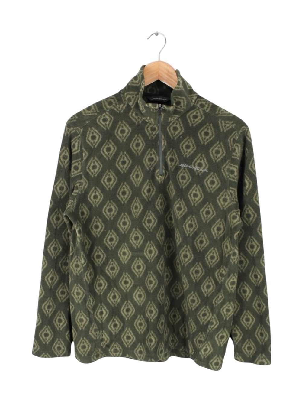 Eddie Bauer Men's Small Fleece Pullover Green Aztec Diamond Print Quarter Zip - Picture 1 of 4